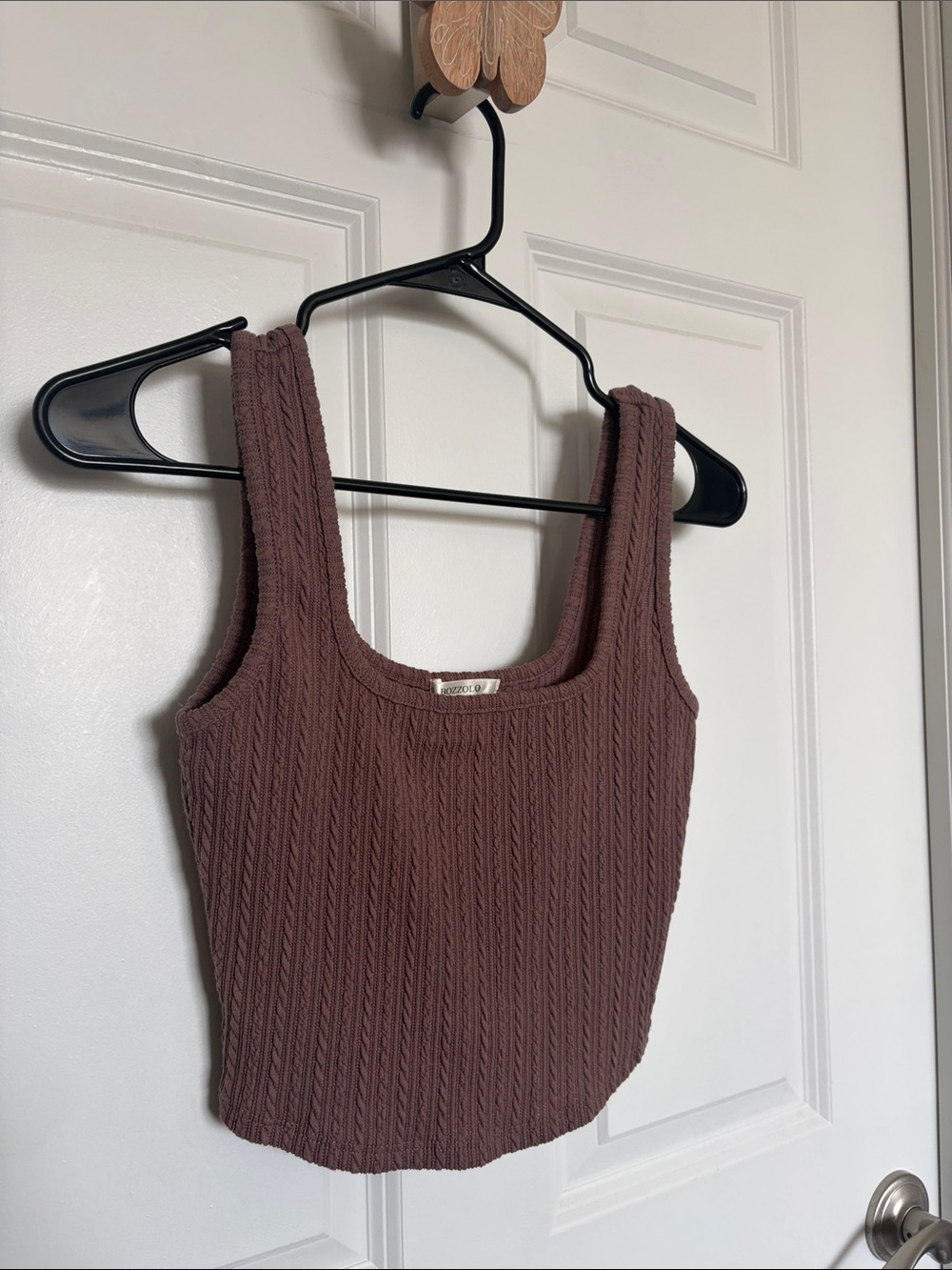 Bozzolo Ribbed Square-Neck Crop Tank - Brown